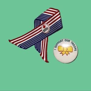 BUNDLE OF 2 PINS AMERICAN RED CROSS FLAG USA SUPPORT OUR TROOPS